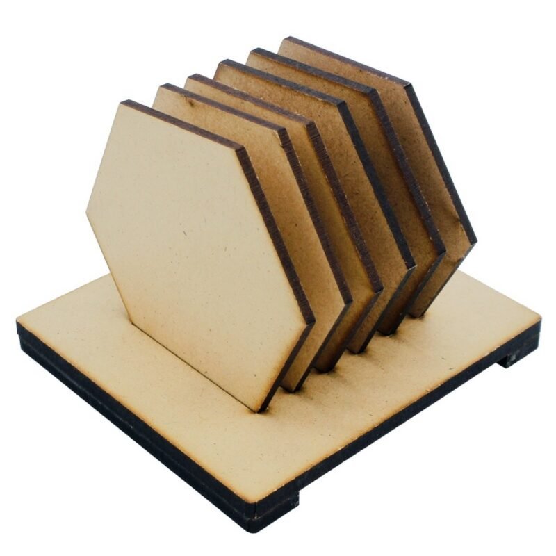 Coaster with Stand MDF Hexagon 6Pcs Set (for Craft/Activity/Decoupage/Painting/DIY)