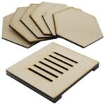 Coaster with Stand MDF Hexagon 6Pcs Set (for Craft/Activity/Decoupage/Painting/DIY)