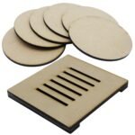 Coaster with Stand MDF Circle 6Pcs Set (for Craft/Activity/Decoupage/Painting/DIY)