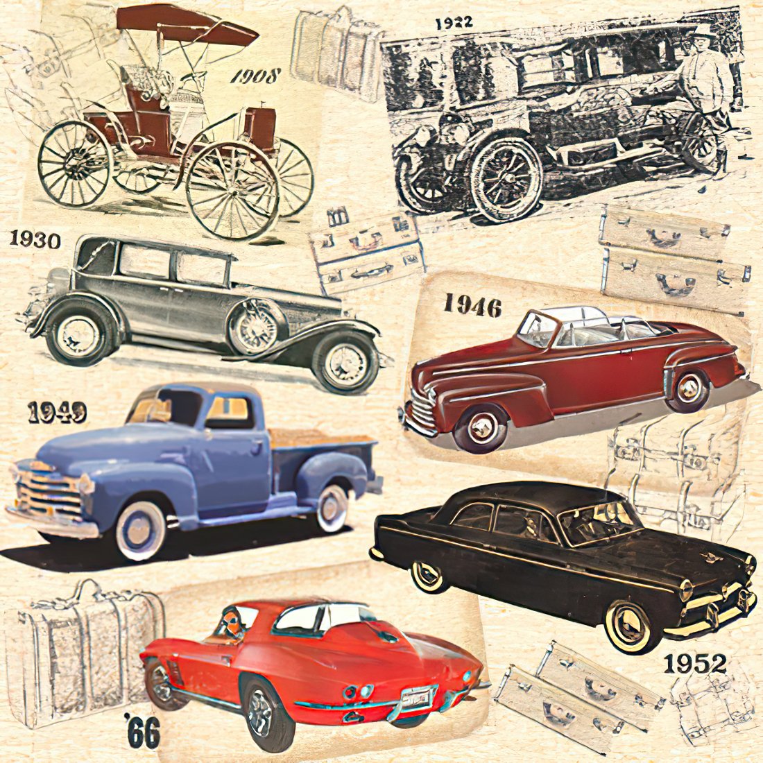 Decoupage Paper Napkins - Classic Cars - The Tissue Store Decoupage Paper Napkins - Classic Cars