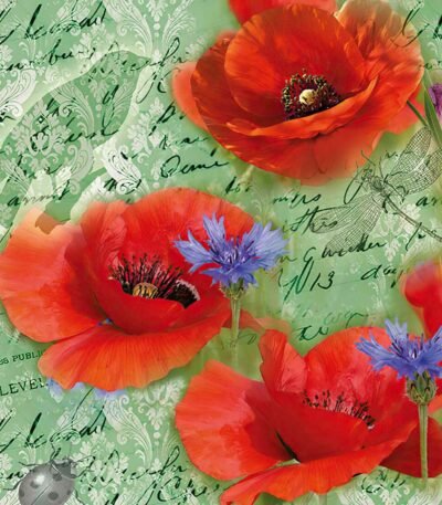 Decoupage Paper Napkins - Painted Poppies Green