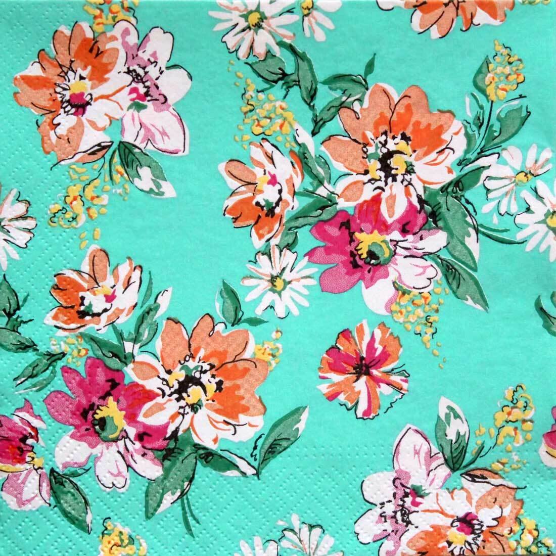 Decoupage Paper Napkins - Flower Meadow Pattern Turquoise - The Tissue Store Decoupage Paper Napkins - Flower Meadow Pattern Turquoise