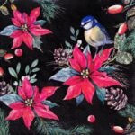 Decoupage Paper Napkins - Bird On Poinsettia Black