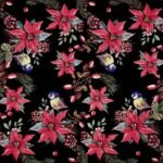Decoupage Paper Napkins - Bird On Poinsettia Black