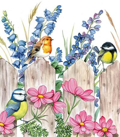 Decoupage Paper Napkins - Birds On A Fence