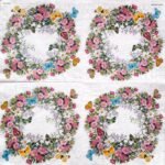 Decoupage Paper Napkins - Wreath of Flowers with Butterflies