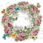 Decoupage Paper Napkins - Wreath of Flowers with Butterflies