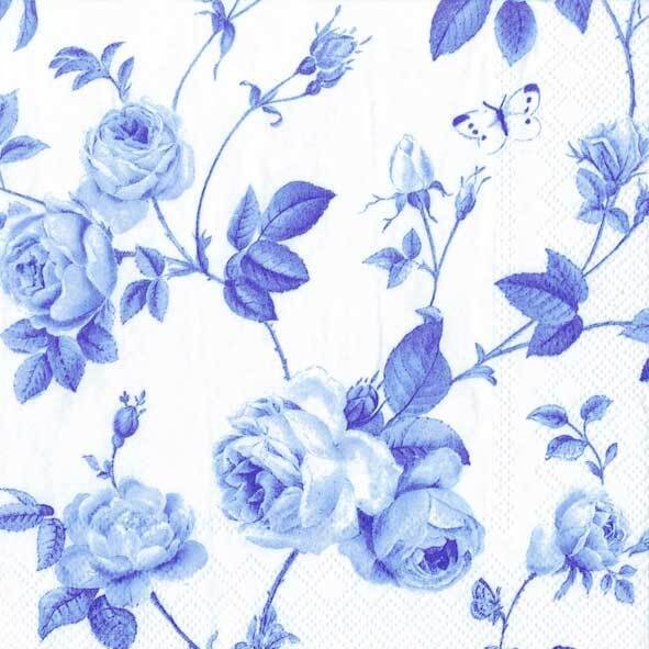 Decoupage Paper Napkins - Rambling Rose White Blue - The Tissue Store Decoupage Paper Napkins - Rambling Rose White Blue
