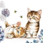 Decoupage Paper Napkins - Cats and Bees
