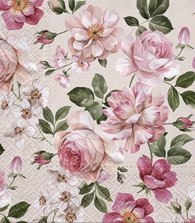 Decoupage Paper Napkins - Roses Glory Cream