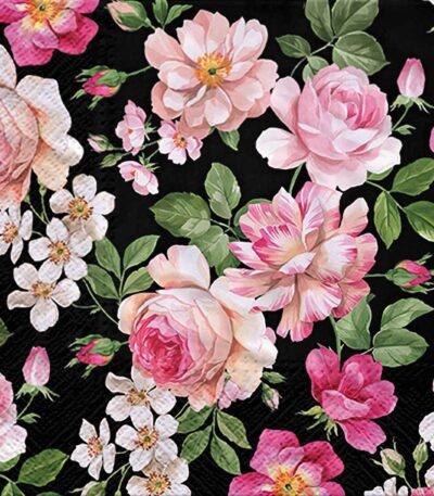 Decoupage Paper Napkins - Roses Glory Black