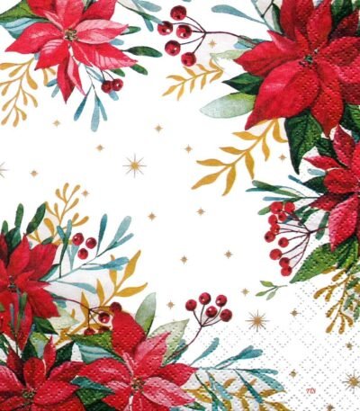 Decoupage Paper Napkins - Traditional Poinsettia