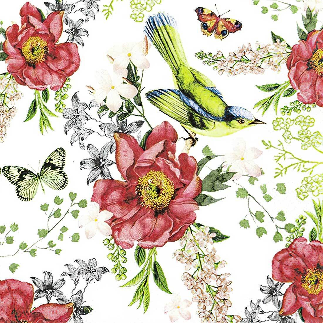 Decoupage Paper Napkins - Bird and Roses - The Tissue Store Decoupage Paper Napkins - Bird and Roses