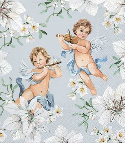 Decoupage Paper Napkins - Angels in Flowers Silver