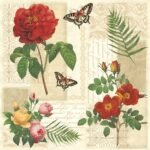 Decoupage Paper Napkins - Flowers and Butterflies on Vintage Background