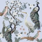 Decoupage Paper Napkins - Peacocks And Heron In Garden On Blue