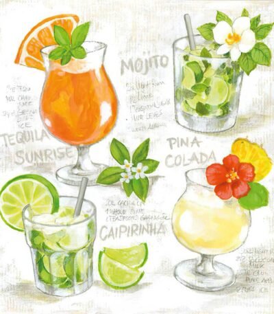 Decoupage Paper Napkins - Four Cocktails