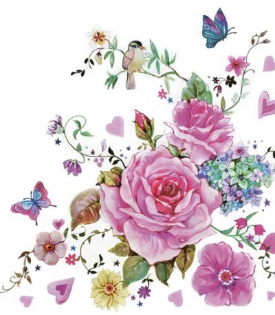 Decoupage Paper Napkins - Drawn Roses with Butterflies