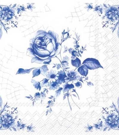 Decoupage Paper Napkins - Rose On Tile White Blue