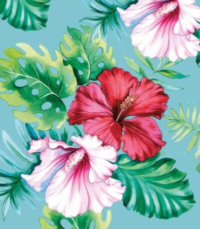 Decoupage Paper Napkins - Hibiscus-Floral-Petrol