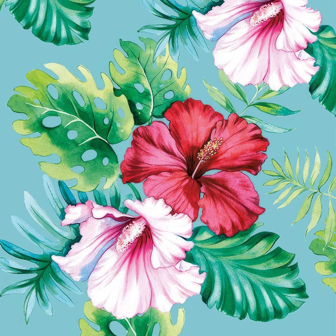 Decoupage Paper Napkins - Hibiscus-Floral-Petrol - The Tissue Store Decoupage Paper Napkins - Hibiscus-Floral-Petrol