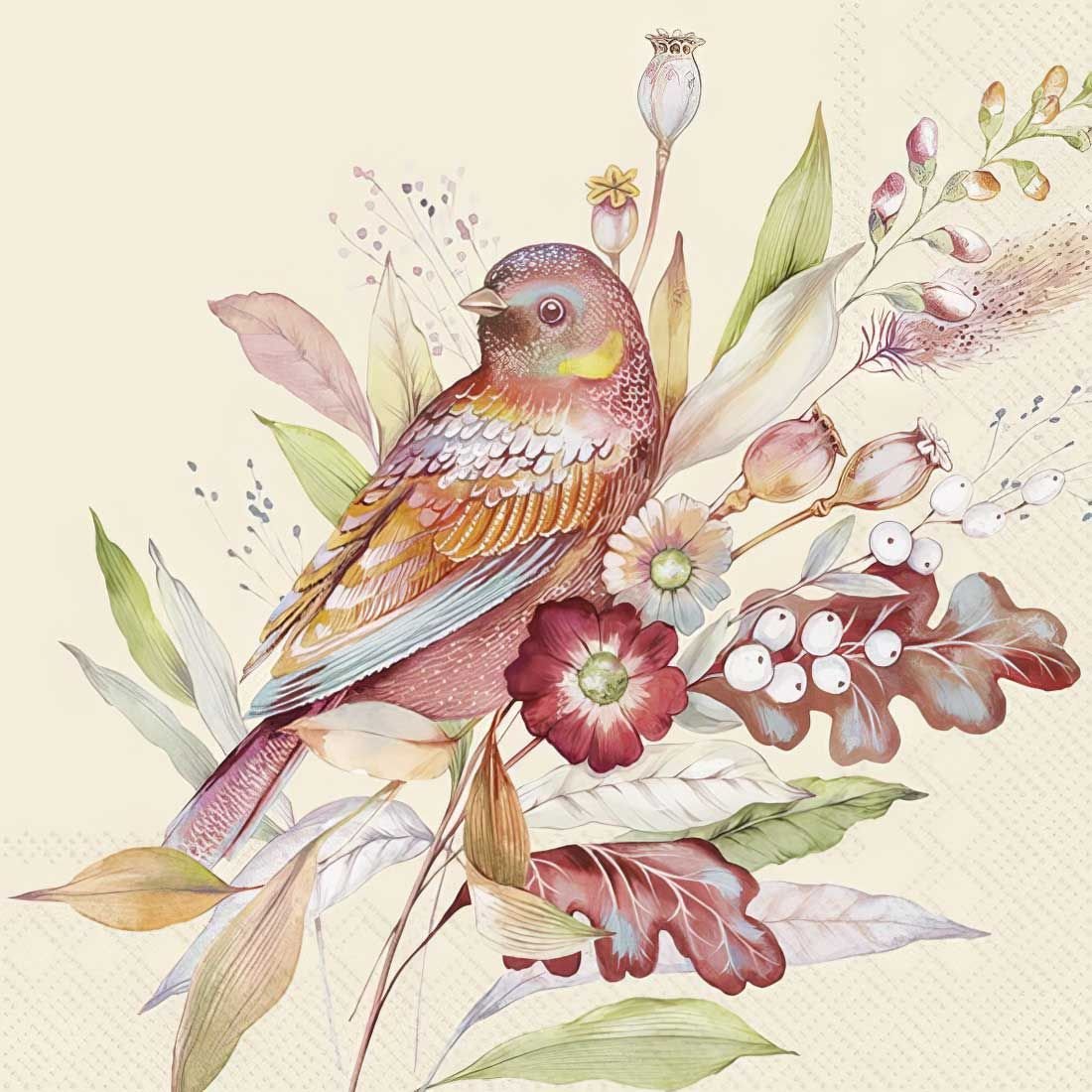 Decoupage Paper Napkins - Autumn Meadow Bird Cream - The Tissue Store Decoupage Paper Napkins - Autumn Meadow Bird Cream