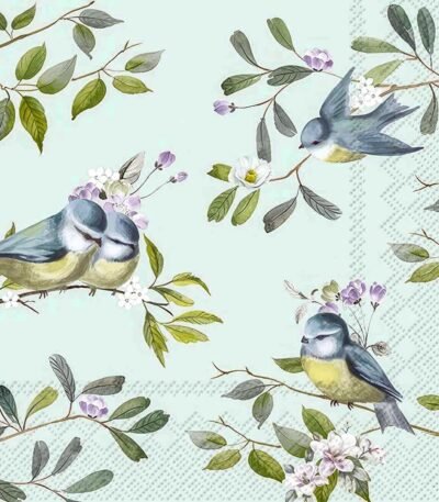 Decoupage Paper Napkins - Romantic Birds Light Blue