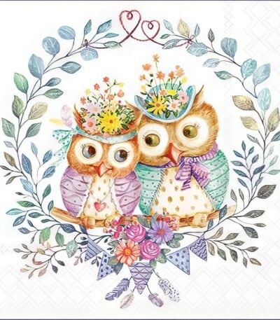 Decoupage Paper Napkins - Owl Couple In Love