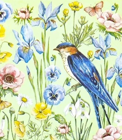 Decoupage Paper Napkins - Spring Blooms Light Green