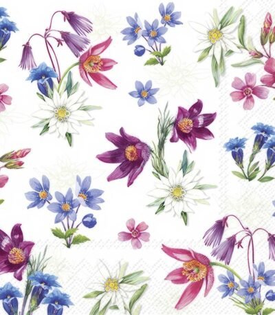Decoupage Paper Napkins - Alpine Flowers Green