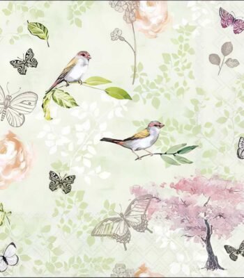 Decoupage Paper Napkins - Birds And Butterflies Green