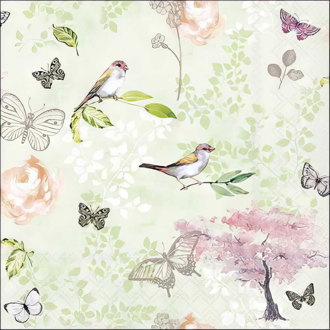 Decoupage Paper Napkins - Birds And Butterflies Green - The Tissue Store Decoupage Paper Napkins - Birds And Butterflies Green