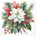 Decoupage Paper Napkins - Poinsettia Bouquet White
