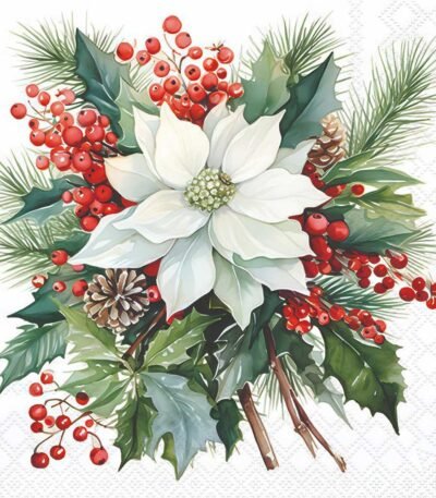 Decoupage Paper Napkins - Poinsettia Bouquet White