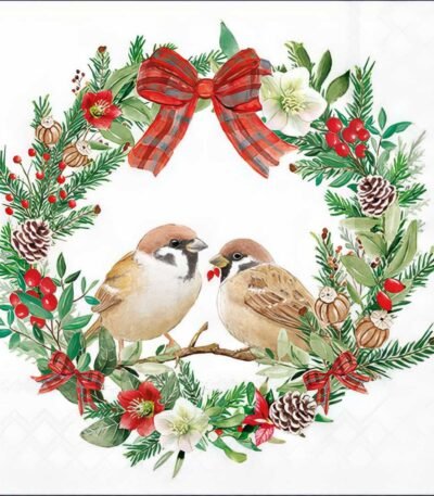 Decoupage Paper Napkins - Sparrows in Wreath