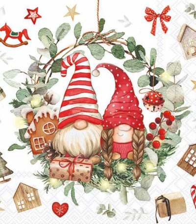 Decoupage Paper Napkins - Gnomes In Wreath