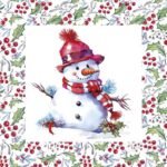 Decoupage Paper Napkins - Happy Snowmen In Hollyberry