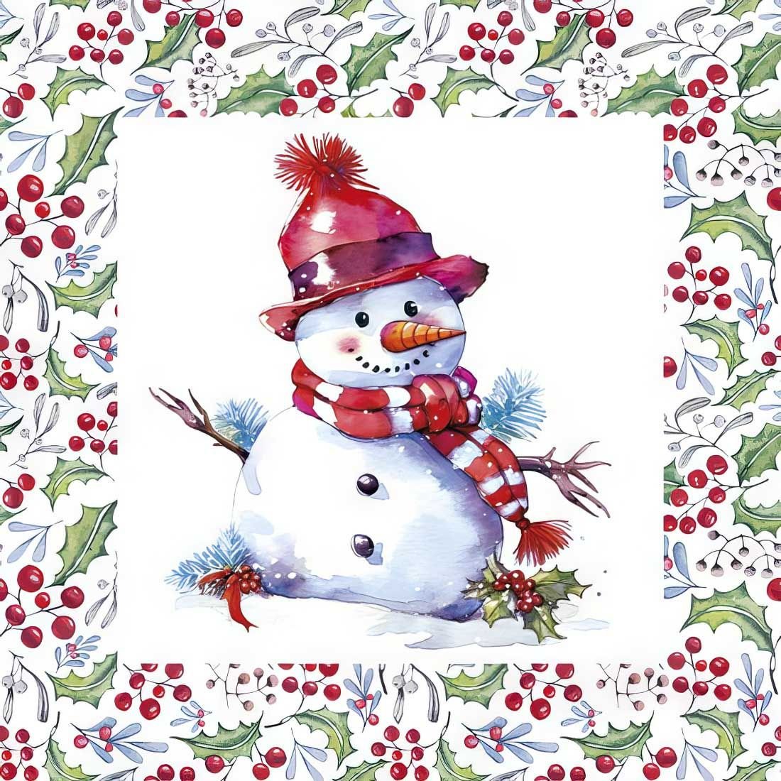 Decoupage Paper Napkins - Happy Snowmen In Hollyberry - The Tissue Store Decoupage Paper Napkins - Happy Snowmen In Hollyberry