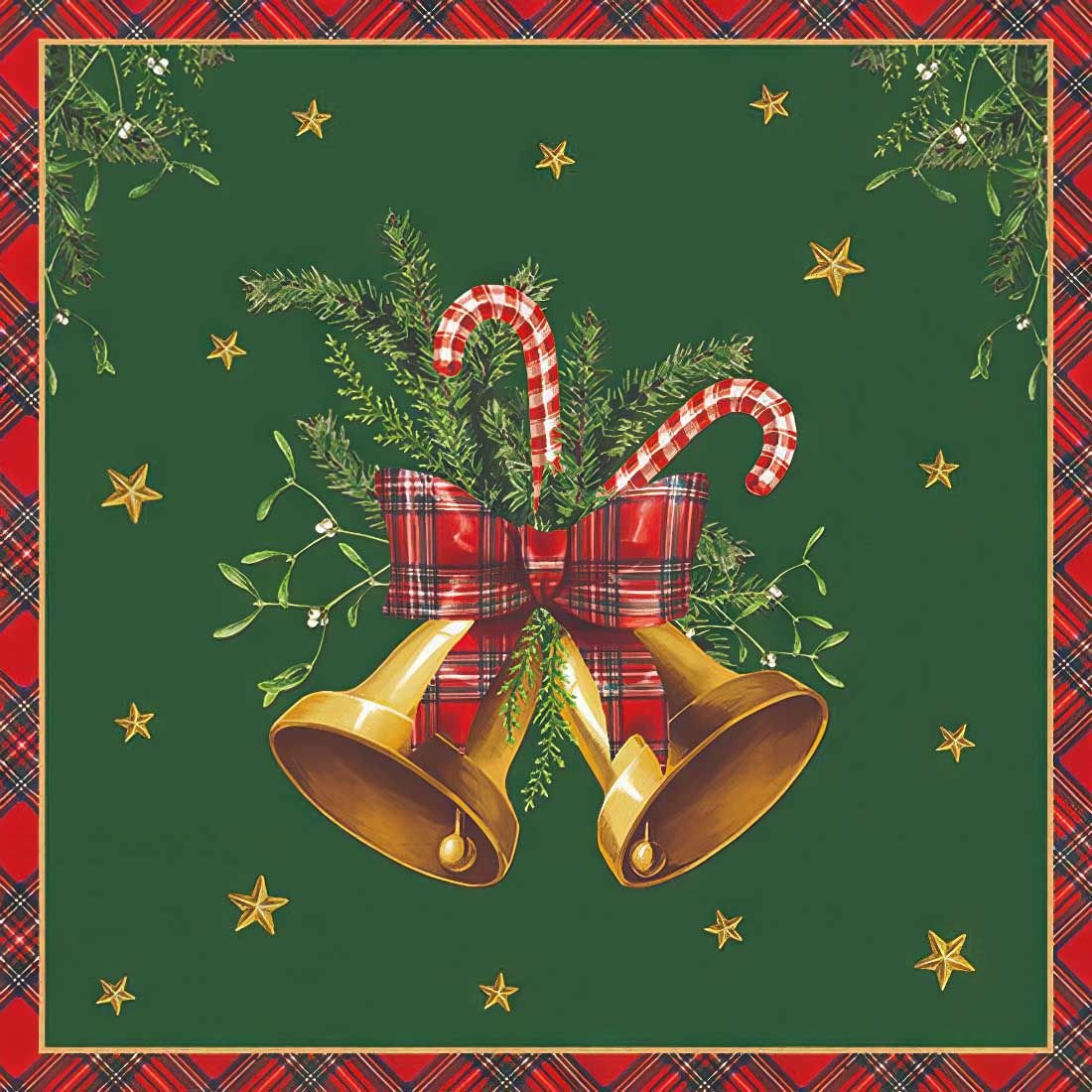 Decoupage Paper Napkins - Scottish Bells Green - The Tissue Store Decoupage Paper Napkins - Scottish Bells Green