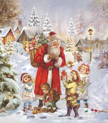 Decoupage Paper Napkins - Santa Bringing Presents