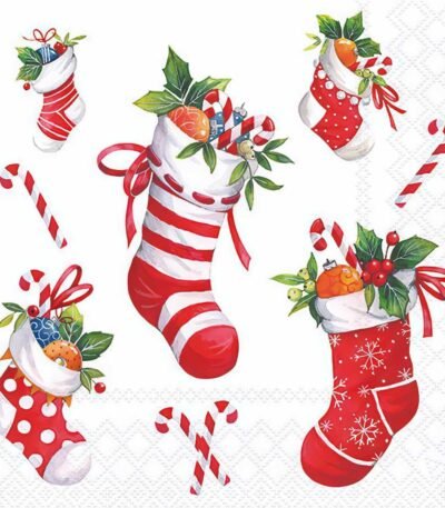 Decoupage Paper Napkins - X-Mas Stockings White