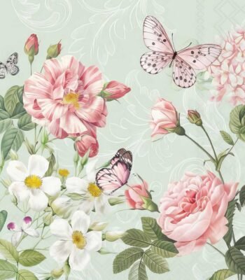 Decoupage paper napkin with Amelia green botanical floral design