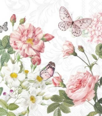 Decoupage paper napkin with Amelia white floral botanical pattern