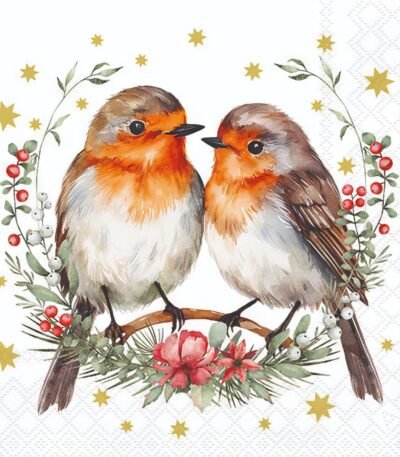 Decoupage napkin Couple of robins
