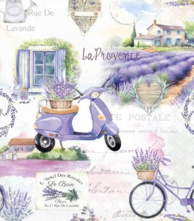 Decoupage paper napkin inspired by Provence with lavender and rustic countryside design
