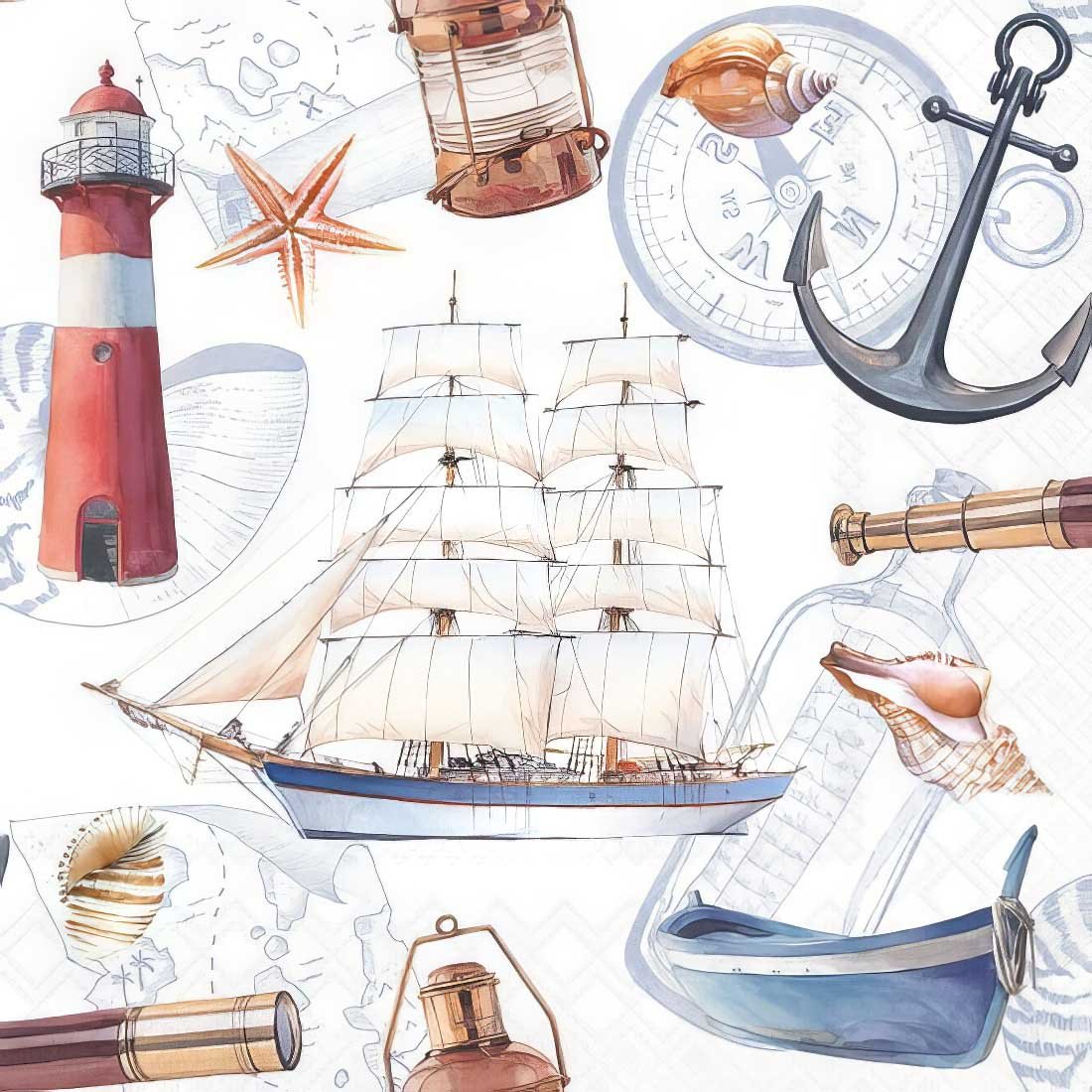 Sailboat_13320705_Ambiente Decoupage paper napkin with sailboat illustration on calm water