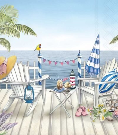 Decoupage paper napkin with scenic sea view and coastal landscape