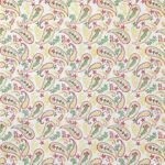 Decoupage Paper Napkin Colorful yellow, pink and green paisley motifs with stylized leaves, vines and small floral details on white.