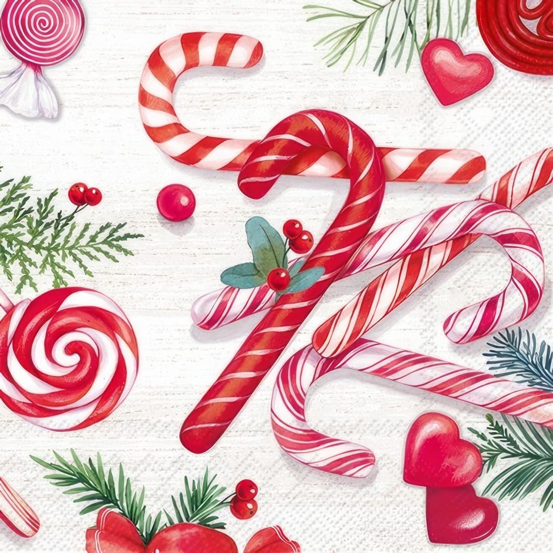 20 Candy Canes napkins - Candy canes and sweets 33x33cm_Product number_ 10607000_Manufacturer_ YOUR-topaz Decoupage Paper Napkins - Candy Canes - Image 1