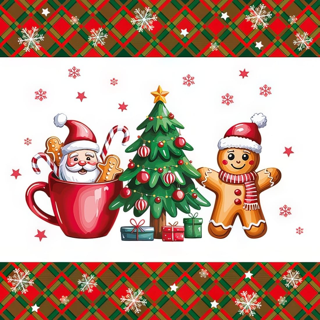 20 Servietten Sweet Gingerbread & Santa in Cup - Lebkuchenmann mit Santa 33x33cm_Product number_ 0267011_Manufacturer_ Daisy-top Decoupage Paper Napkins - Sweet Gingerbread & Santa in Cup - Image 1